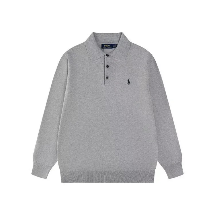 Pony embroidered polo shirt three-button lapel open chest men's and women's long-sleeved sweater