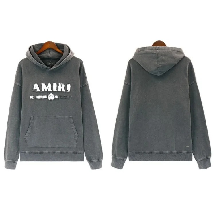 Sweatshirt with cracked letters, splashed ink and paint, graffiti embroidered hoodie, couple's jacket