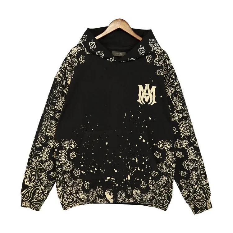Sweatshirt with cracked letters, splashed ink and paint, graffiti embroidered hoodie, couple's jacket