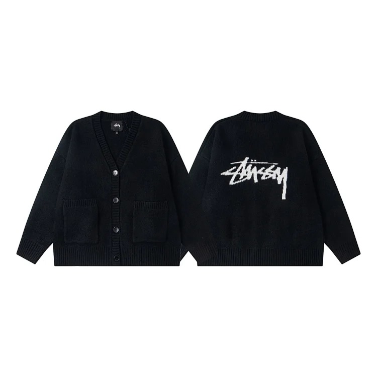 Black 8 large jacquard solid color crew neck sweater