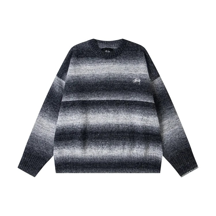 Black 8 large jacquard solid color crew neck sweater