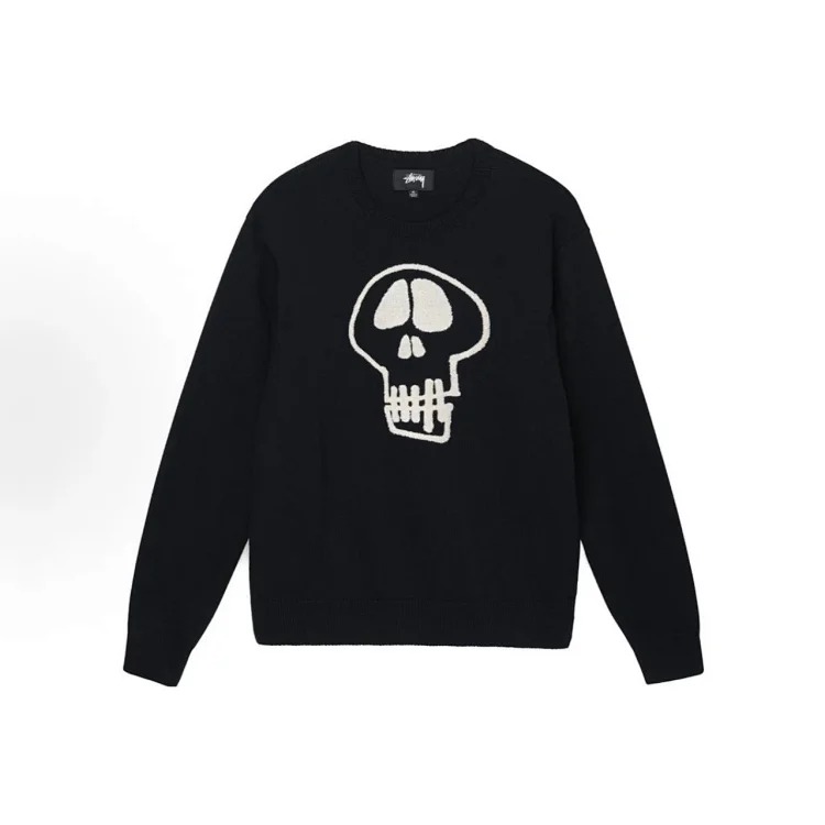 Black 8 large jacquard solid color crew neck sweater