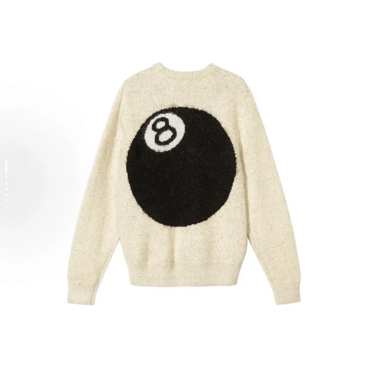 Black 8 large jacquard solid color crew neck sweater