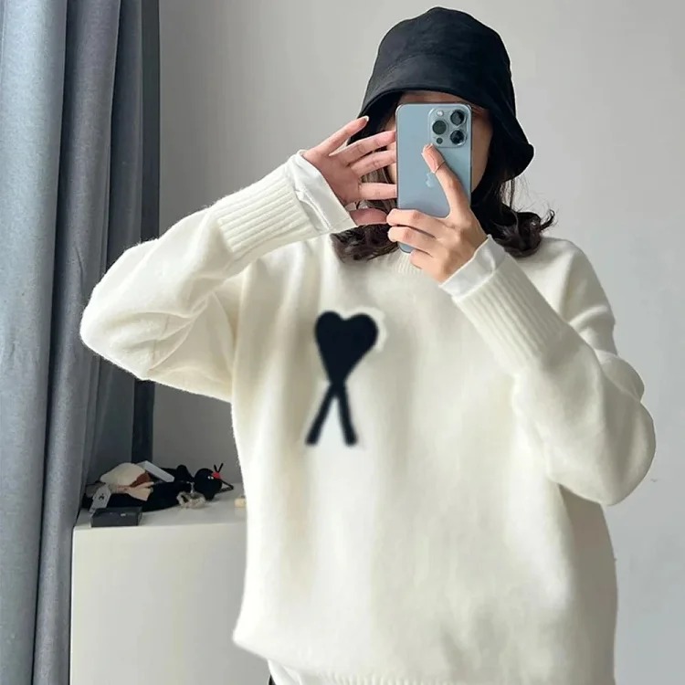 Love jacquard knitted long-sleeved couple top