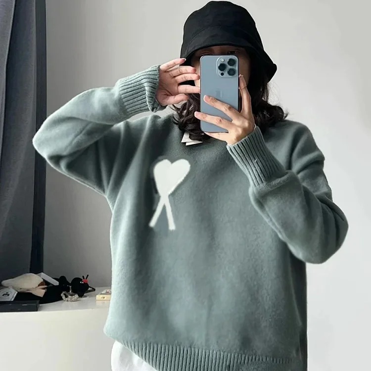 Love jacquard knitted long-sleeved couple top