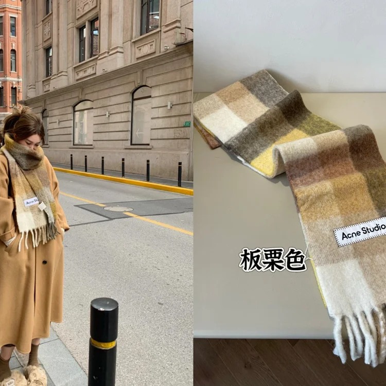 Mohair wool scarf, colorful plaid scarf, gradient wool scarf