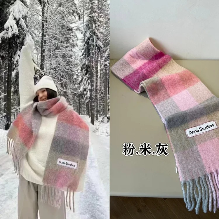 Mohair wool scarf, colorful plaid scarf, gradient wool scarf