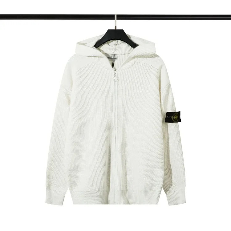 Stone zipper open chest stand collar badge functional knitted sweater for men and women in autumn and winter