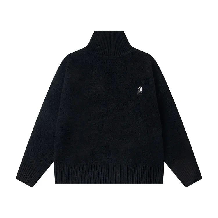 Black 8 large jacquard solid color crew neck sweater