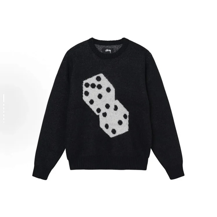 Black 8 large jacquard solid color crew neck sweater
