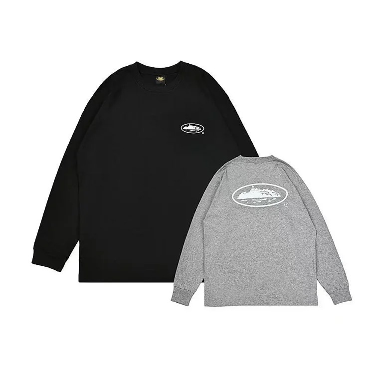 Long-sleeved T-shirt loose casual round neck couple five-star waffle