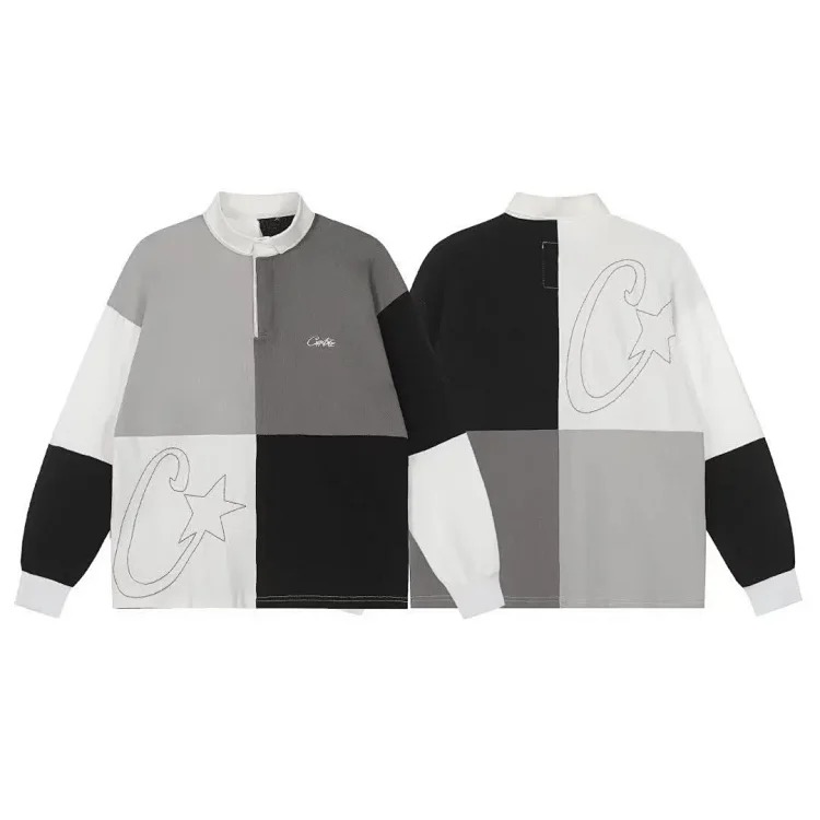 Long-sleeved T-shirt loose casual round neck couple five-star waffle