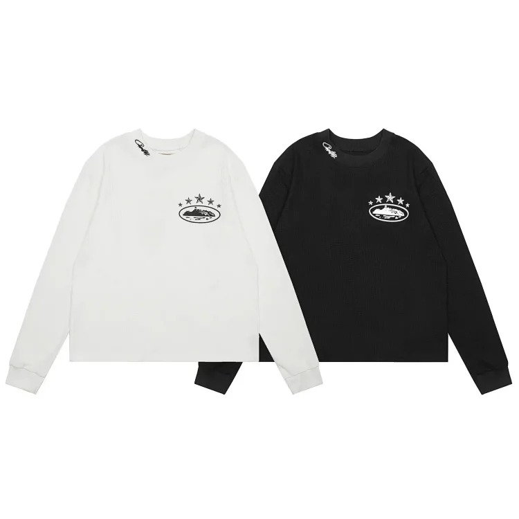 Long-sleeved T-shirt loose casual round neck couple five-star waffle