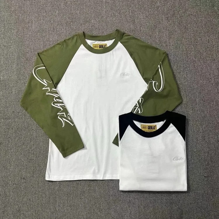 Long-sleeved T-shirt loose casual round neck couple five-star waffle