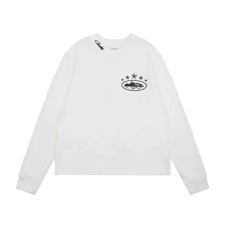 Long-sleeved T-shirt loose casual round neck couple five-star waffle
