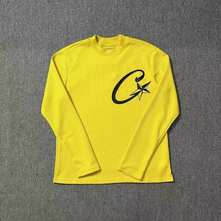Long-sleeved T-shirt loose casual round neck couple five-star waffle