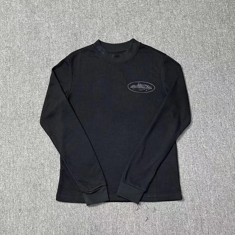 Long-sleeved T-shirt loose casual round neck couple five-star waffle