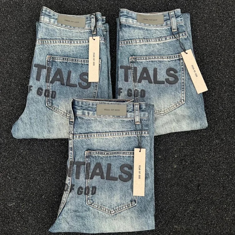 Double thread blue heavy industry washed jeans high street couple jeans for men and women