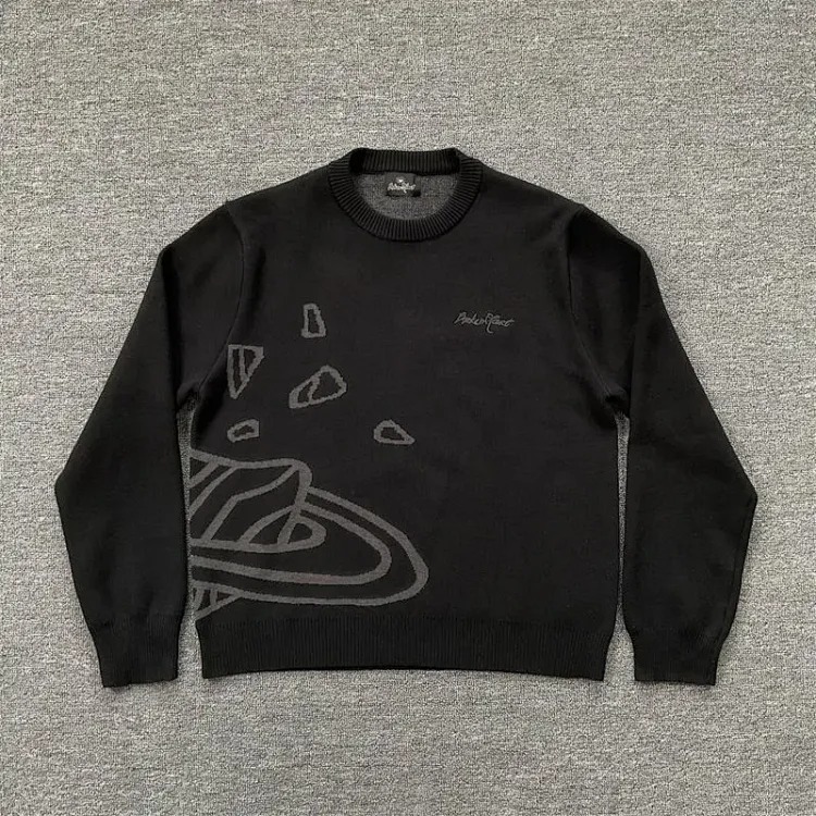 Planet jacquard embroidered logo sweater American street style casual crew neck for men and women
