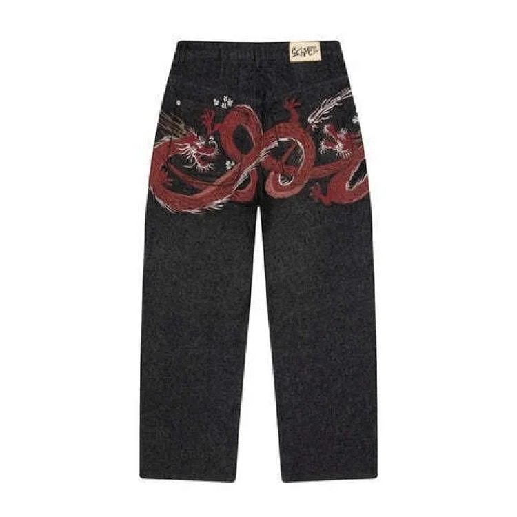 Retro plum blossom embroidered straight pants for men and women, versatile personalized street fashion jeans