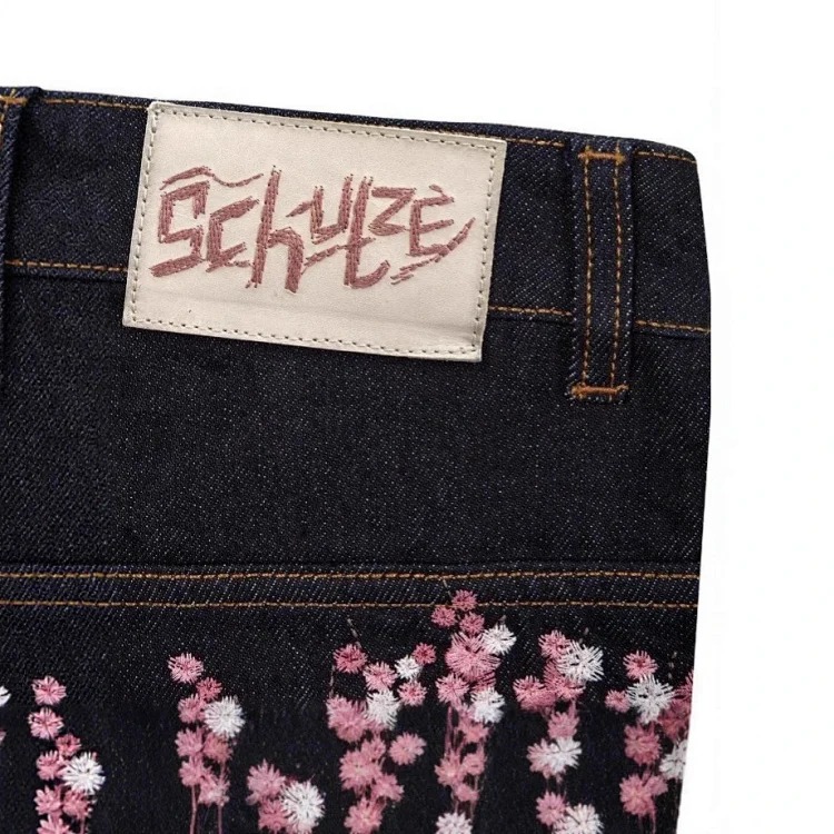 Retro plum blossom embroidered straight pants for men and women, versatile personalized street fashion jeans