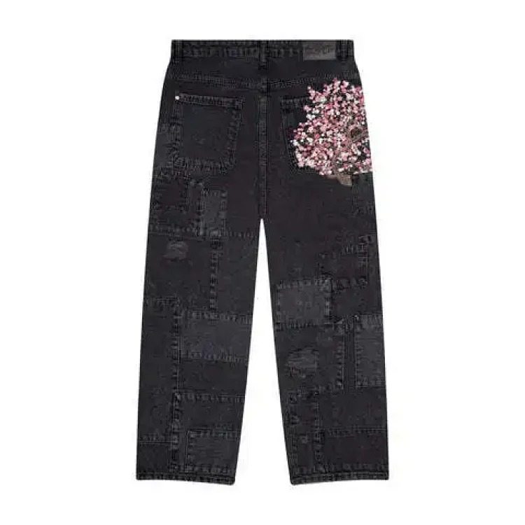 Retro plum blossom embroidered straight pants for men and women, versatile personalized street fashion jeans