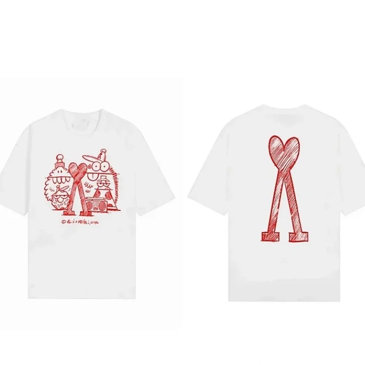 Summer painted love printed round neck short-sleeved versatile loose and breathable T-shirt for men and women