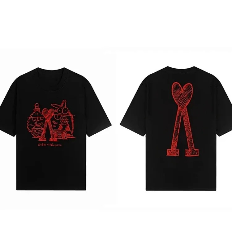 Summer painted love printed round neck short-sleeved versatile loose and breathable T-shirt for men and women