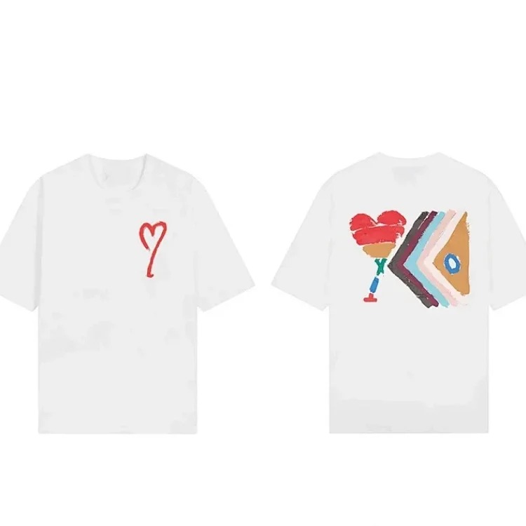 Summer painted love printed round neck short-sleeved versatile loose and breathable T-shirt for men and women