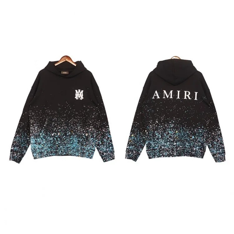 Sweatshirt with cracked letters, splashed ink and paint, graffiti embroidered hoodie, couple's jacket