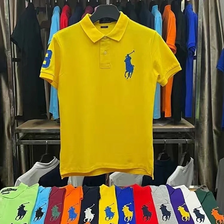Embroidered men's shirt half-sleeved loose short-sleeved summer casual new solid color T-shirt pure cotton lapel