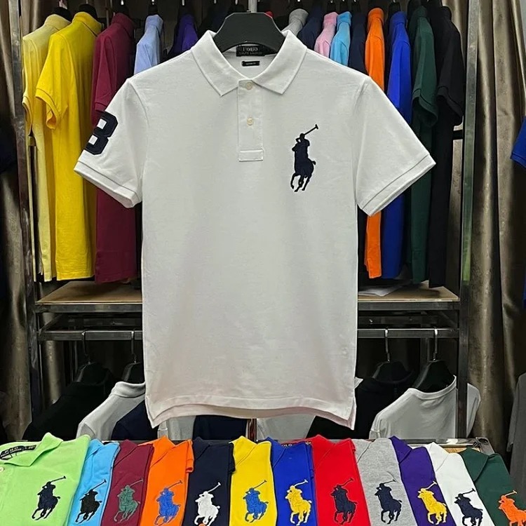 Embroidered men's shirt half-sleeved loose short-sleeved summer casual new solid color T-shirt pure cotton lapel