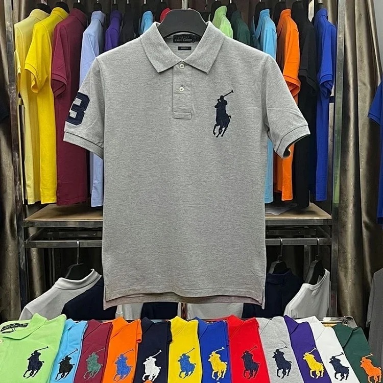 Embroidered men's shirt half-sleeved loose short-sleeved summer casual new solid color T-shirt pure cotton lapel