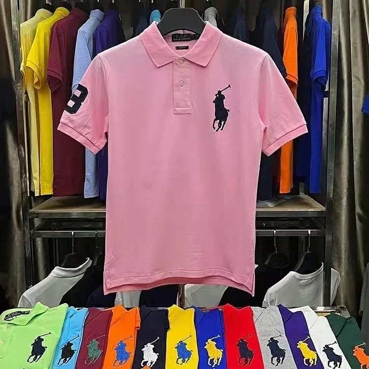 Embroidered men's shirt half-sleeved loose short-sleeved summer casual new solid color T-shirt pure cotton lapel