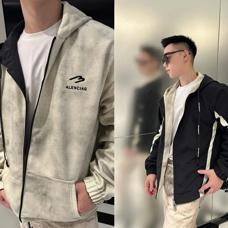 25fw autumn and winter new high version B family men's and women's letter embroidery stitching washed reversible leather jacket