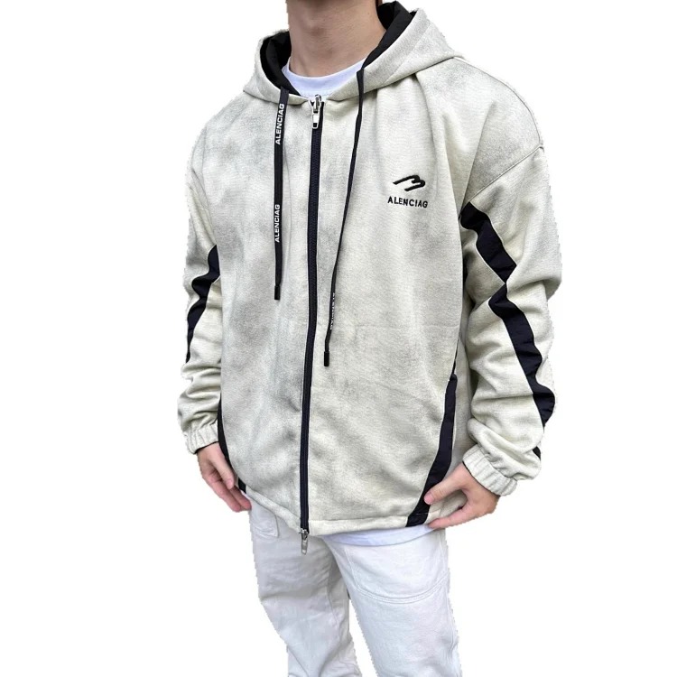 25fw autumn and winter new high version B family men's and women's letter embroidery stitching washed reversible leather jacket