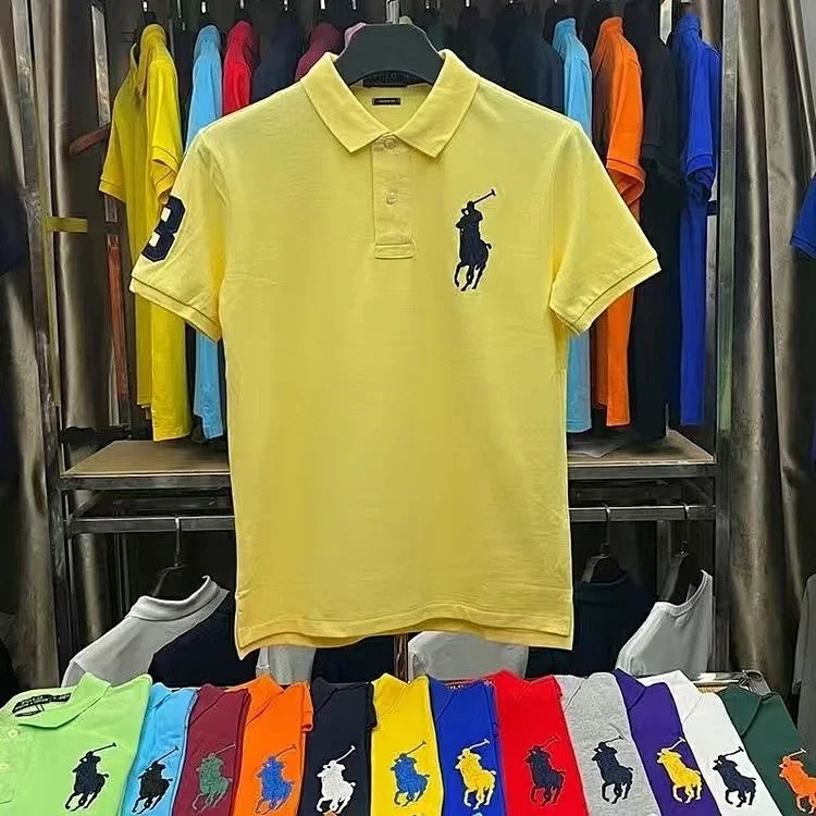 Embroidered men's shirt half-sleeved loose short-sleeved summer casual new solid color T-shirt pure cotton lapel