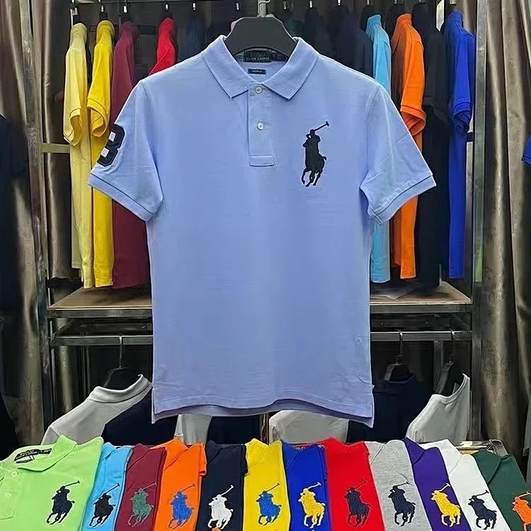 Embroidered men's shirt half-sleeved loose short-sleeved summer casual new solid color T-shirt pure cotton lapel