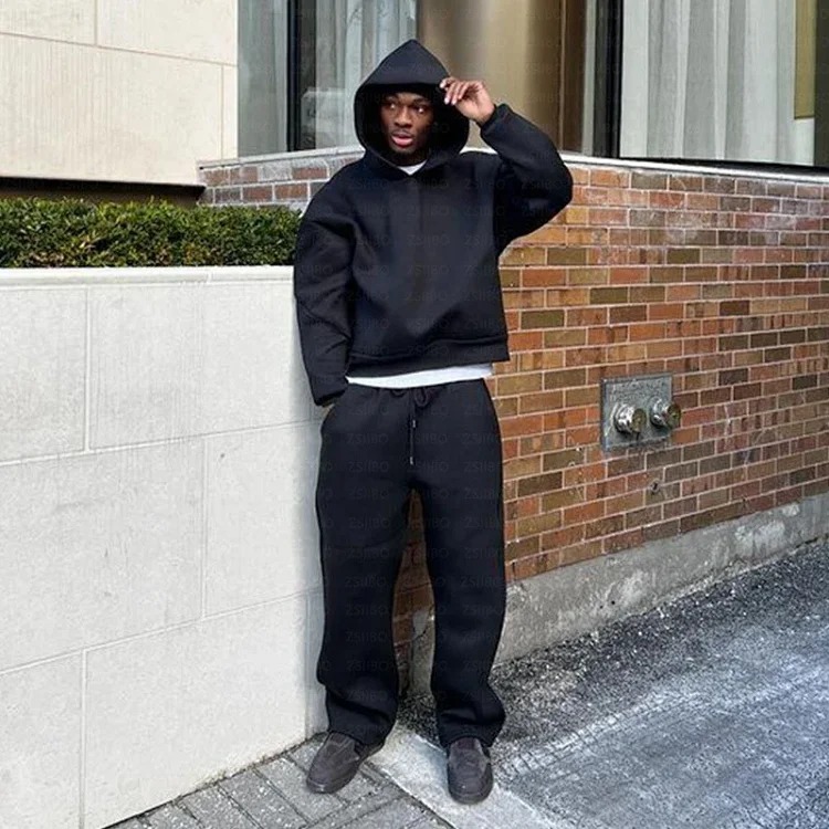 Fashionable hoodie sweatshirt solid color loose sweatshirt sweatpants