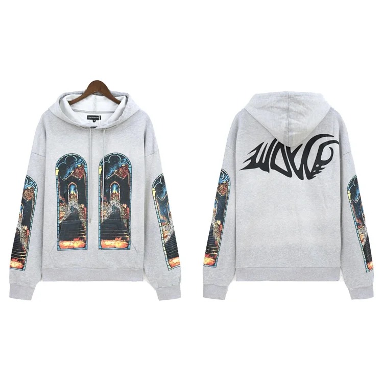Washed distressed heavy-duty printed suit retro hooded sweatshirt