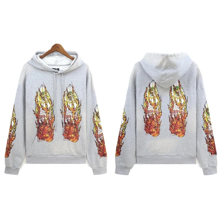 Washed distressed heavy-duty printed suit retro hooded sweatshirt