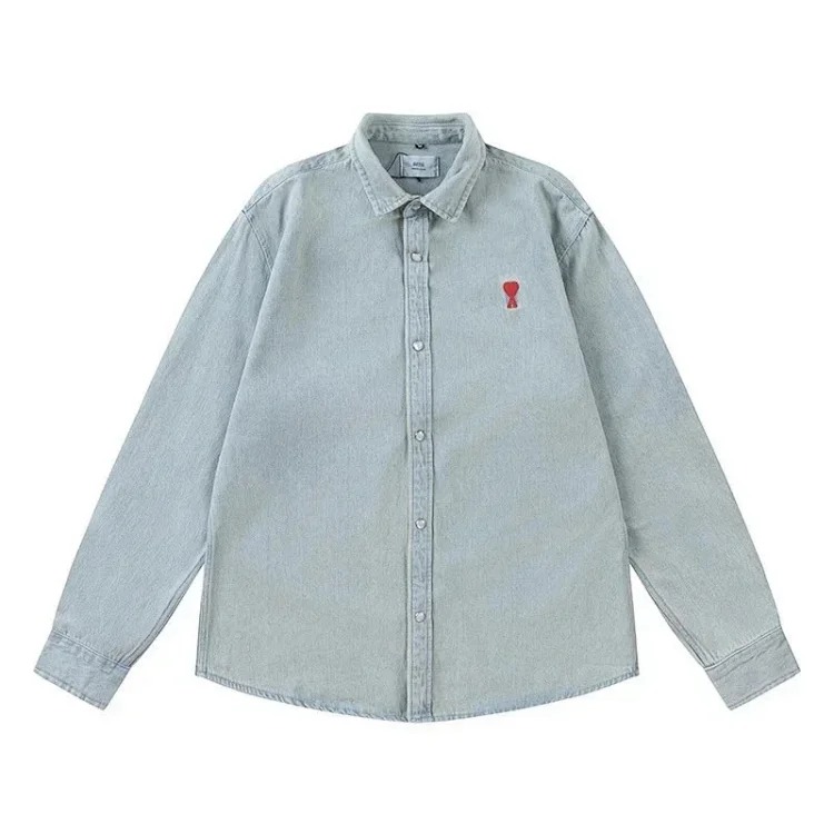Trendy brand Am small love embroidered shirt casual loose versatile versatile couple style Amy cotton long-sleeved top