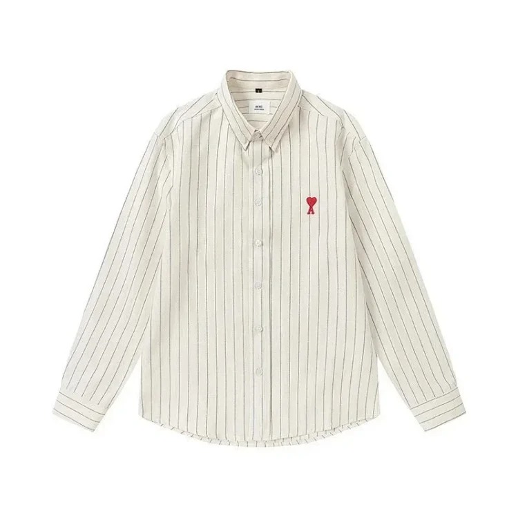 Trendy brand Am small love embroidered shirt casual loose versatile versatile couple style Amy cotton long-sleeved top