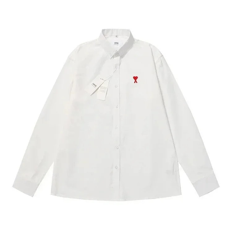 Trendy brand Am small love embroidered shirt casual loose versatile versatile couple style Amy cotton long-sleeved top