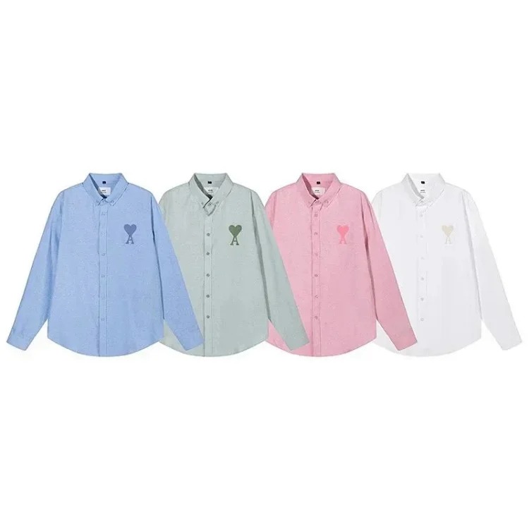 Trendy brand Am small love embroidered shirt casual loose versatile versatile couple style Amy cotton long-sleeved top