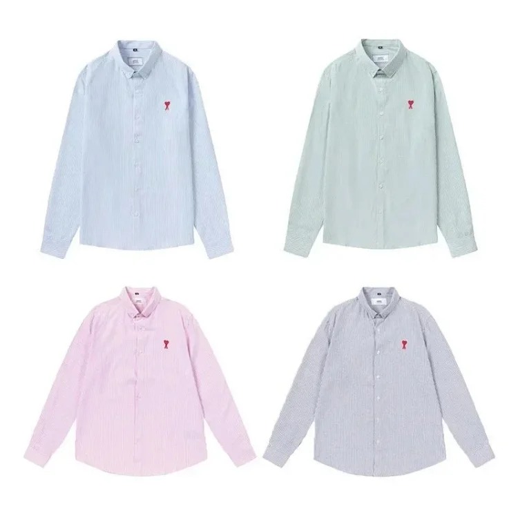Trendy brand Am small love embroidered shirt casual loose versatile versatile couple style Amy cotton long-sleeved top