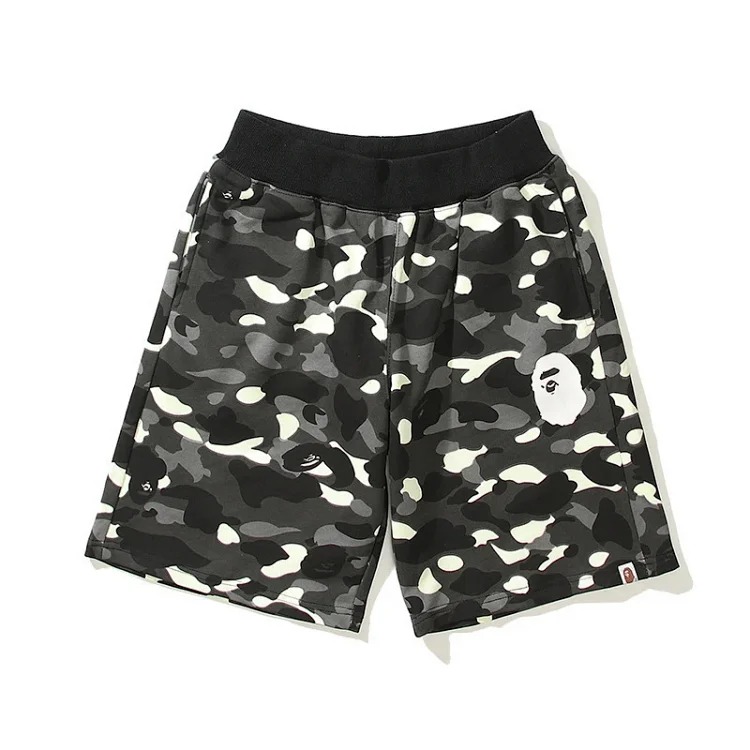 Bape camouflage youth casual shorts mid-pants men's and women's pure cotton luminous beach and sweatpants