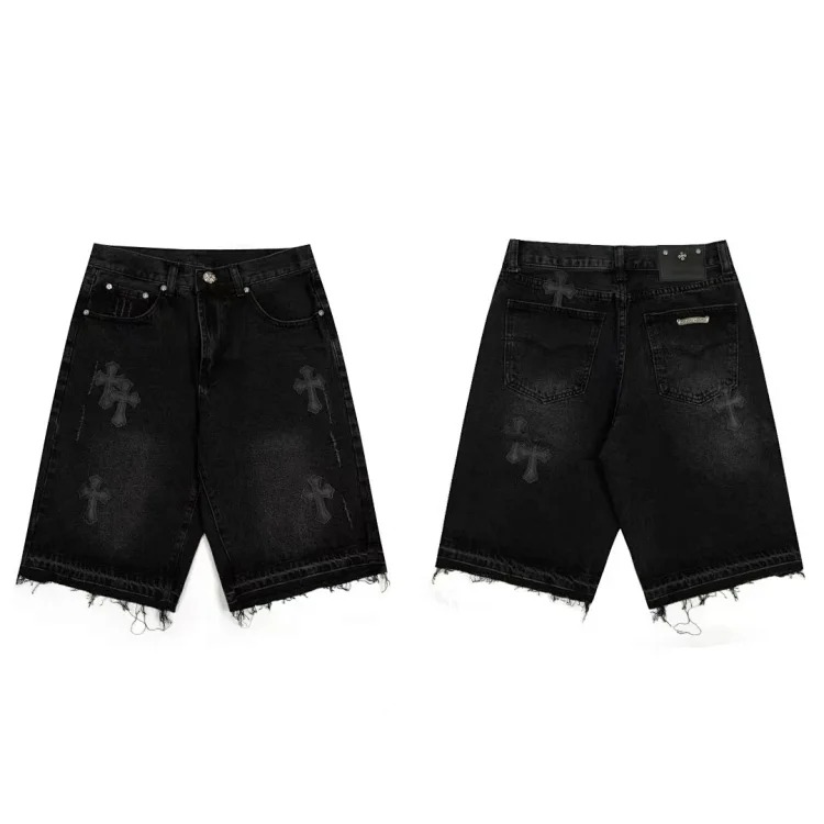 Chrome Hearts Ch cross patchwork leather denim shorts