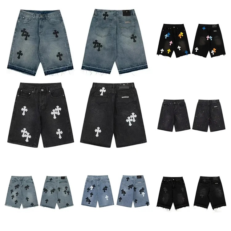 Chrome Hearts Ch cross patchwork leather denim shorts