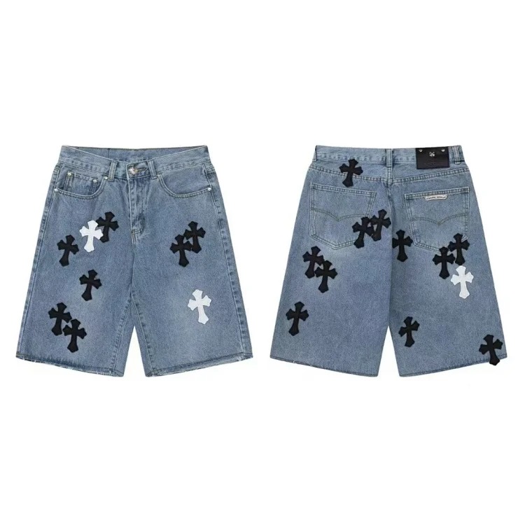 Chrome Hearts Ch cross patchwork leather denim shorts